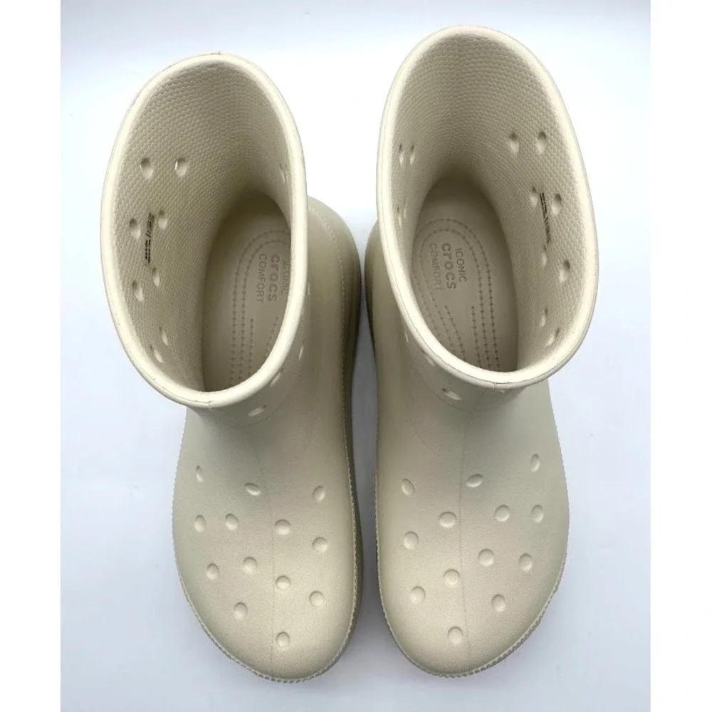 Crocs Crush Rain Boot Bone Women's M7 W9 Waterproof Platform Ankle Boots C21